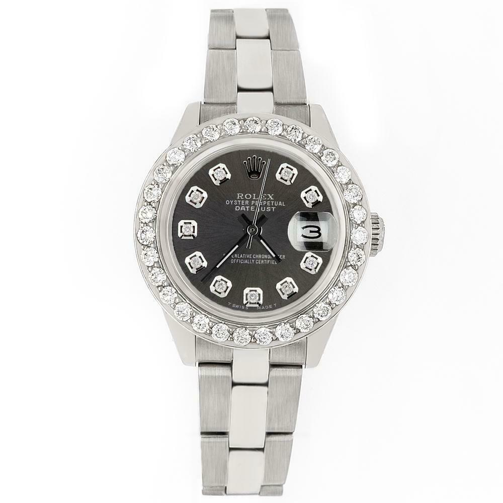 Rolex Datejust 26mm Steel Watch 1.3ct Diamond Bezel/Charcoal Grey Diamond Dial