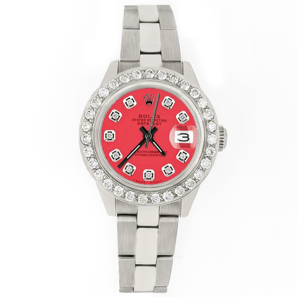Rolex Datejust 26mm Steel Watch 1.3ct Diamond Bezel/Raspberry Punch Diamond Dial