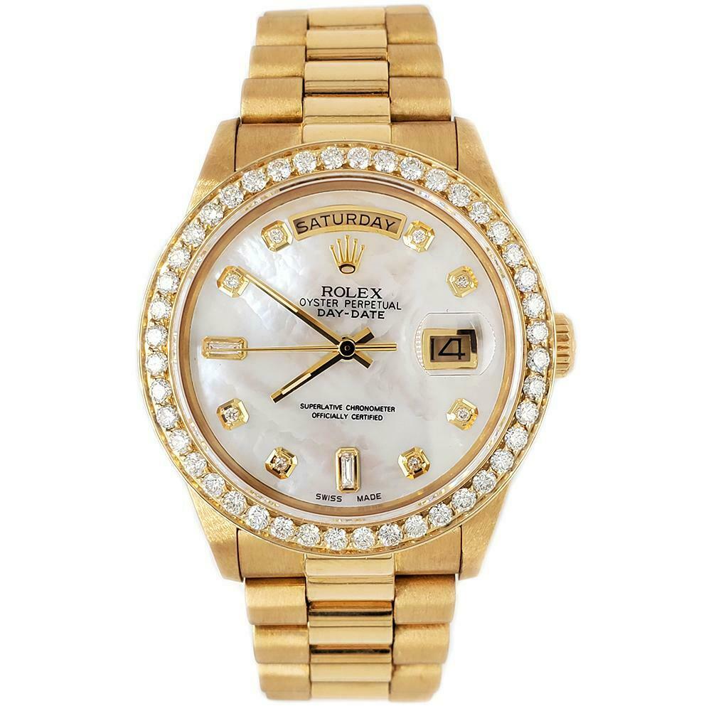 Rolex President Day-Date 36mm Yellow Gold Watch/White MOP Diamond Dial/Bezel