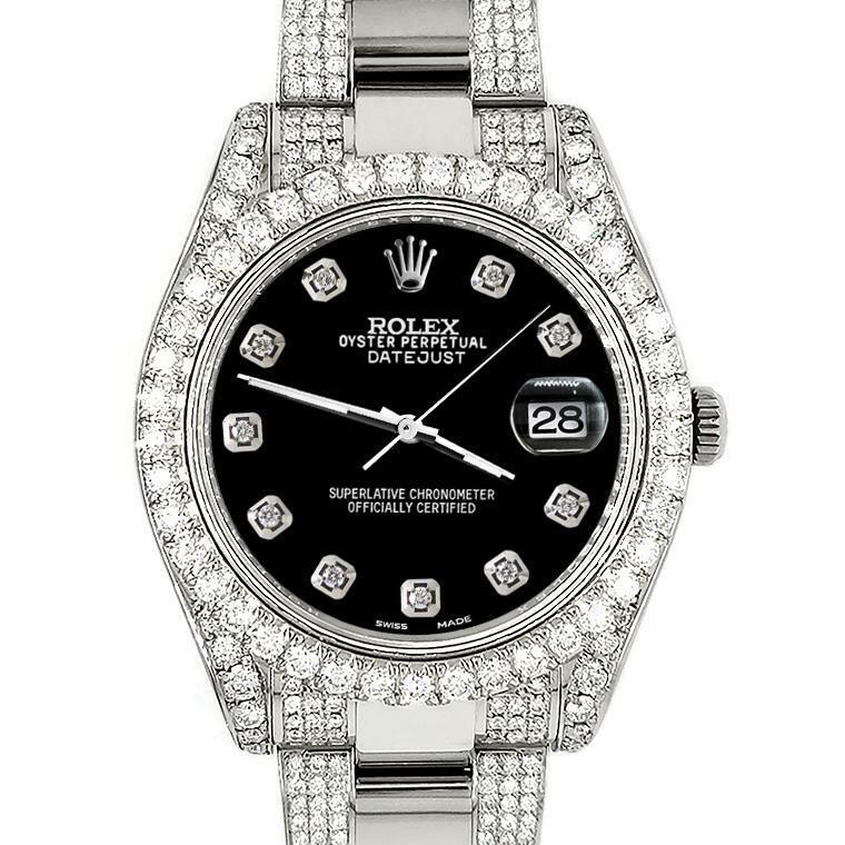 Rolex Datejust II 41mm 10.3CT Diamond Bezel/Case/Bracelet/Black Dial