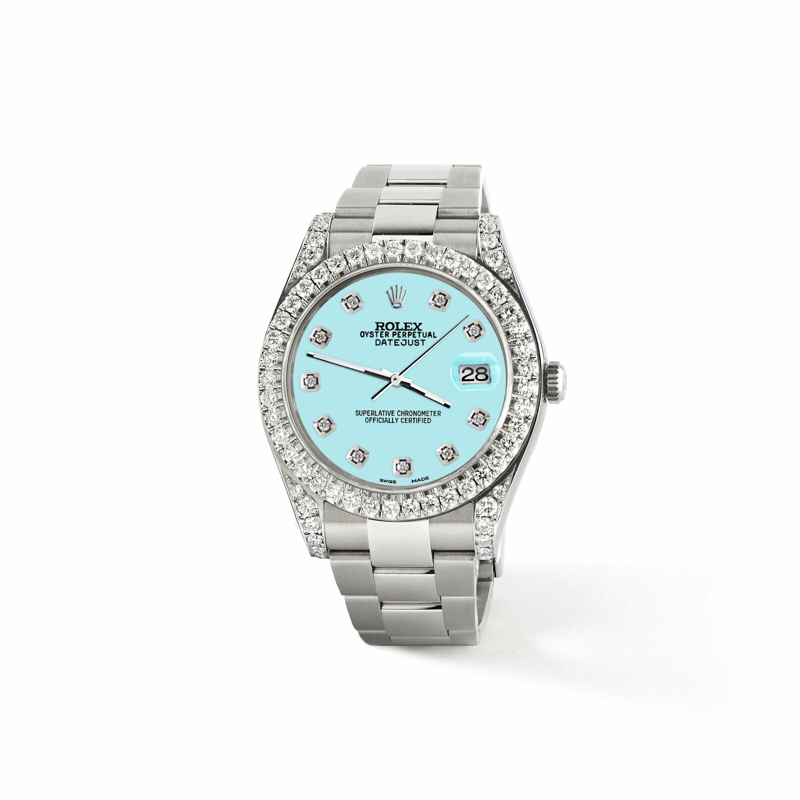 Rolex Datejust II 41mm 4.5CT Diamond Bezel/Lugs/Aqua Blue Dial Watch