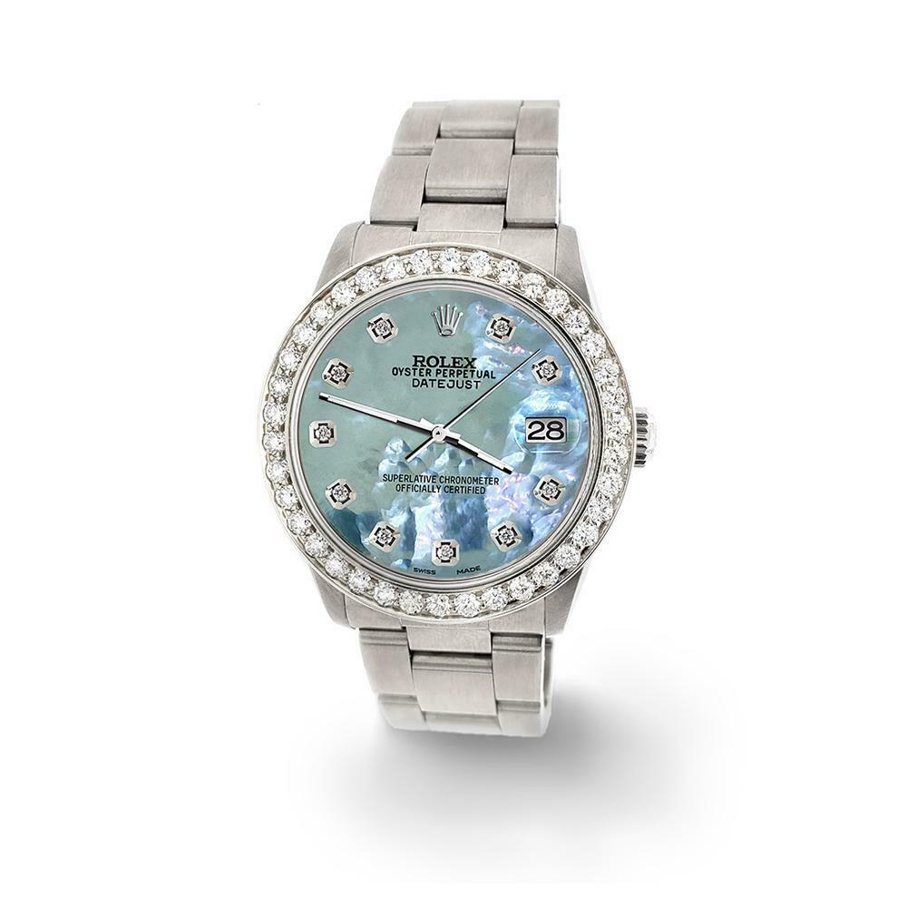 Rolex Datejust Midsize 31mm 1.52ct Bezel/Tahitian Blue Dial Steel Oyster Watch