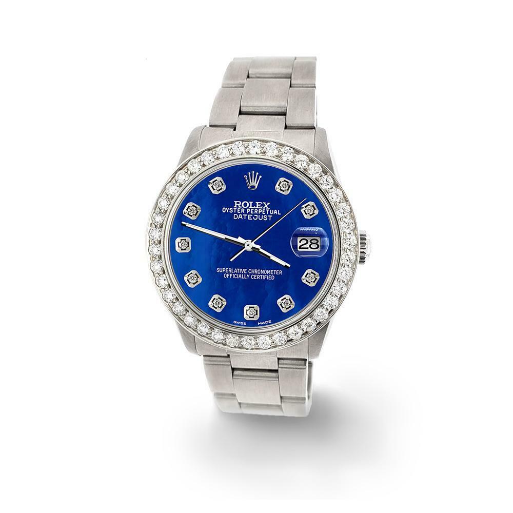 Rolex Datejust Midsize 31mm 1.52ct Bezel/Royal Blue MOP Dial Steel Oyster Watch
