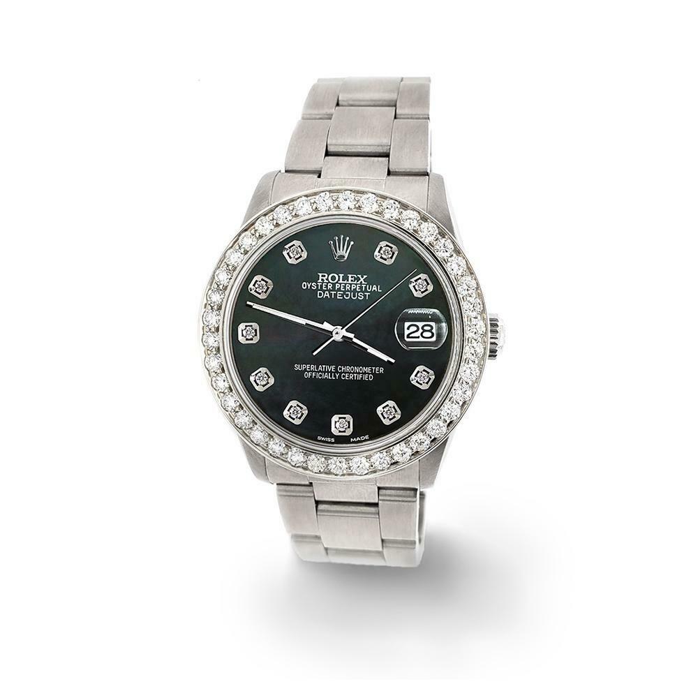 Rolex Datejust Midsize 31mm 1.52ct Bezel/Black MOP Dial Steel Oyster Watch
