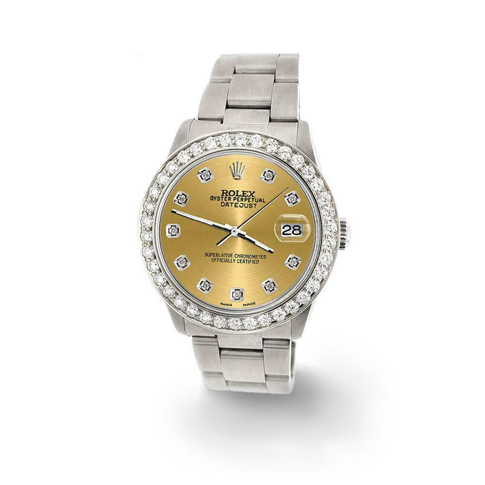Rolex Datejust Midsize 31mm 1.52ct Bezel/Champagne Dial Steel Oyster Watch