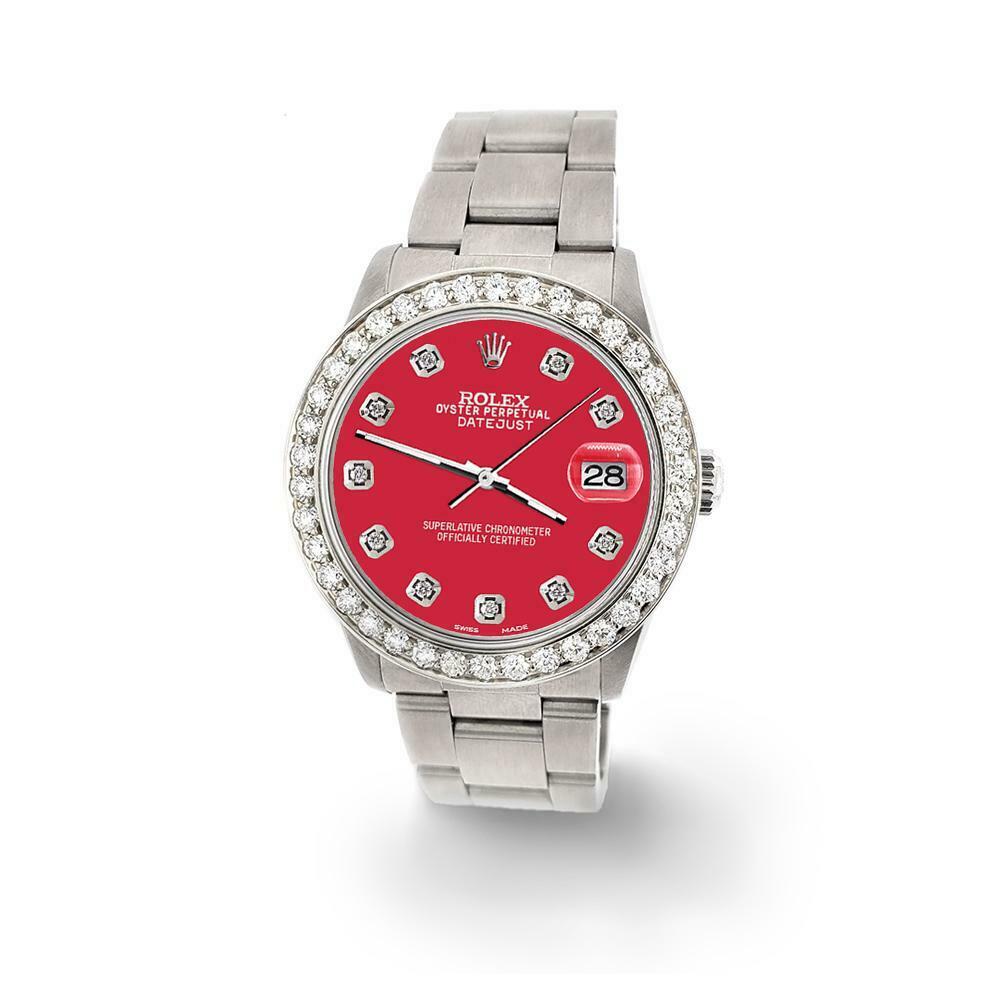 Rolex Datejust Midsize 31mm 1.52ct Bezel/Scarlet Red Dial Steel Oyster Watch
