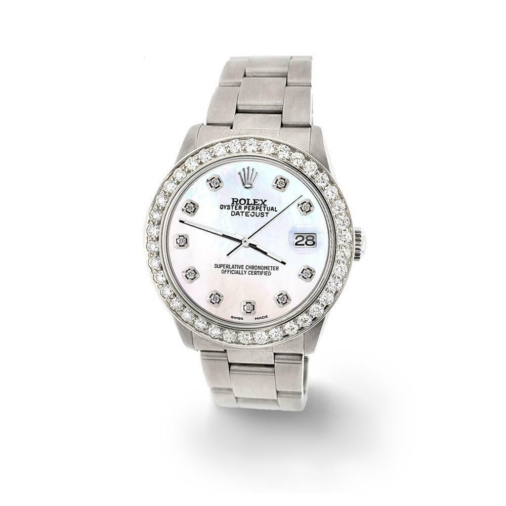 Rolex Datejust Midsize 31mm 1.52ct Bezel/White Pearl Dial Steel Oyster Watch