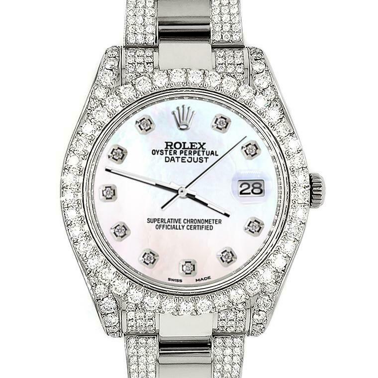 Rolex Datejust II 41mm 10.3CT Diamond Bezel/Case/Bracelet/White Pearl
