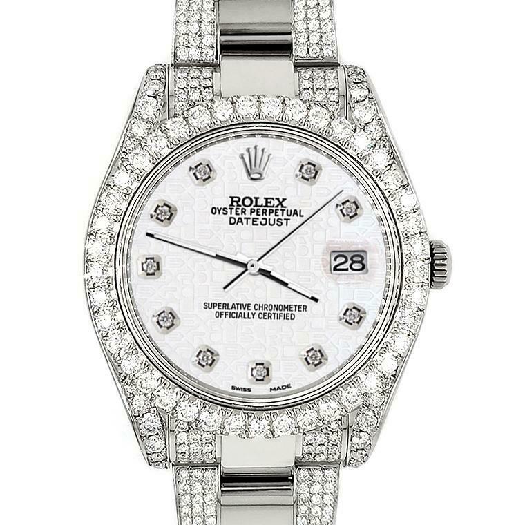 Rolex DatejustII 41mm 10.3CT Diamond Bezel/Case/Bracelet/White Jubilee