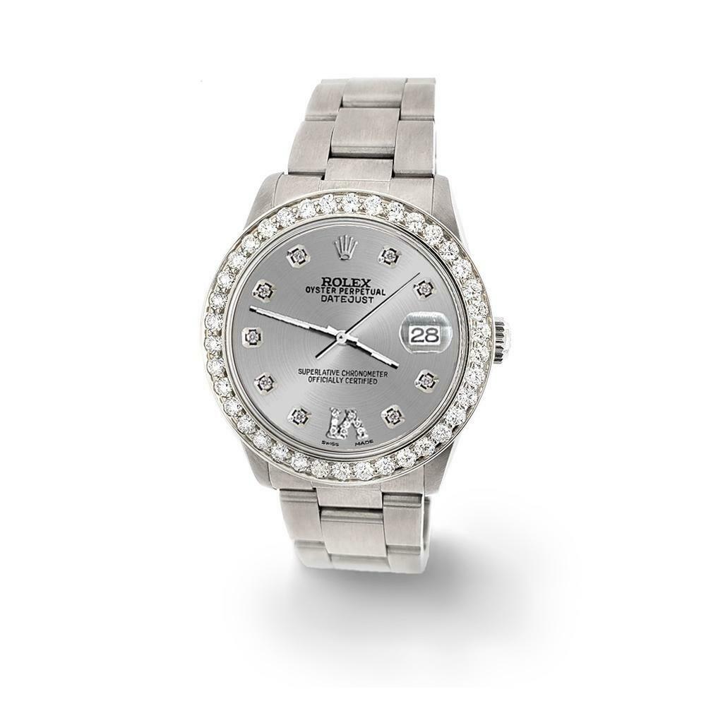 Rolex Datejust Midsize 31mm 1.52ct Bezel/Silver Diamond Roman VI Dial Watch