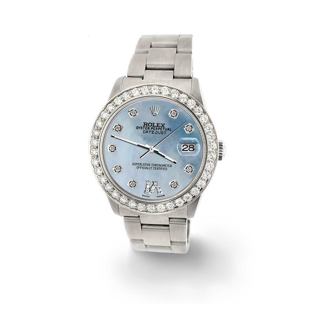 Rolex Datejust 31mm 1.52ct Bezel/Sky Blue MOP Diamond Roman VI Dial Oyster Watch