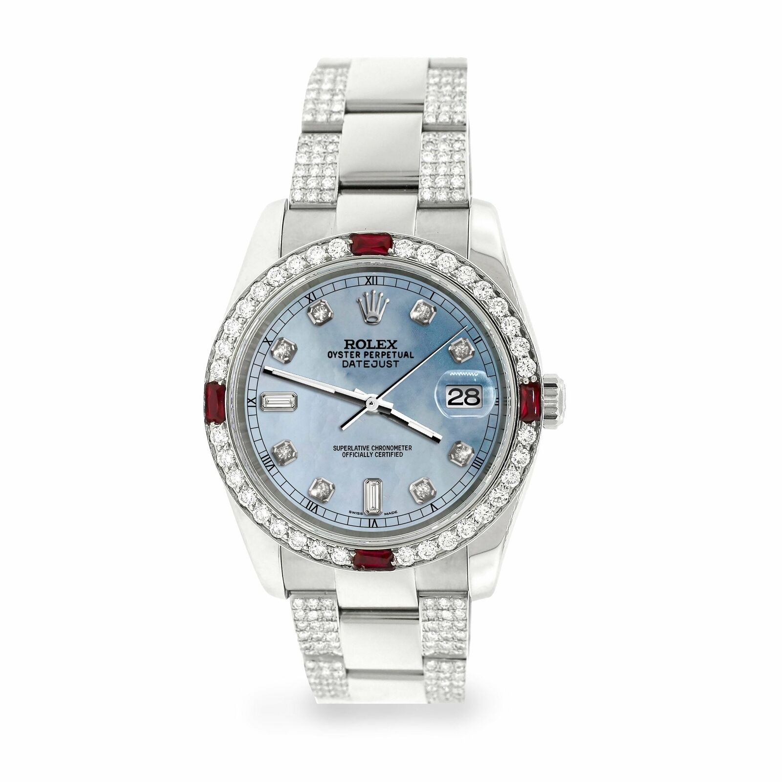 Rolex Datejust 36mm 4.5Ct Diamond Bezel/Bracelet/Sky Blue MOP Dial 116200 Watch