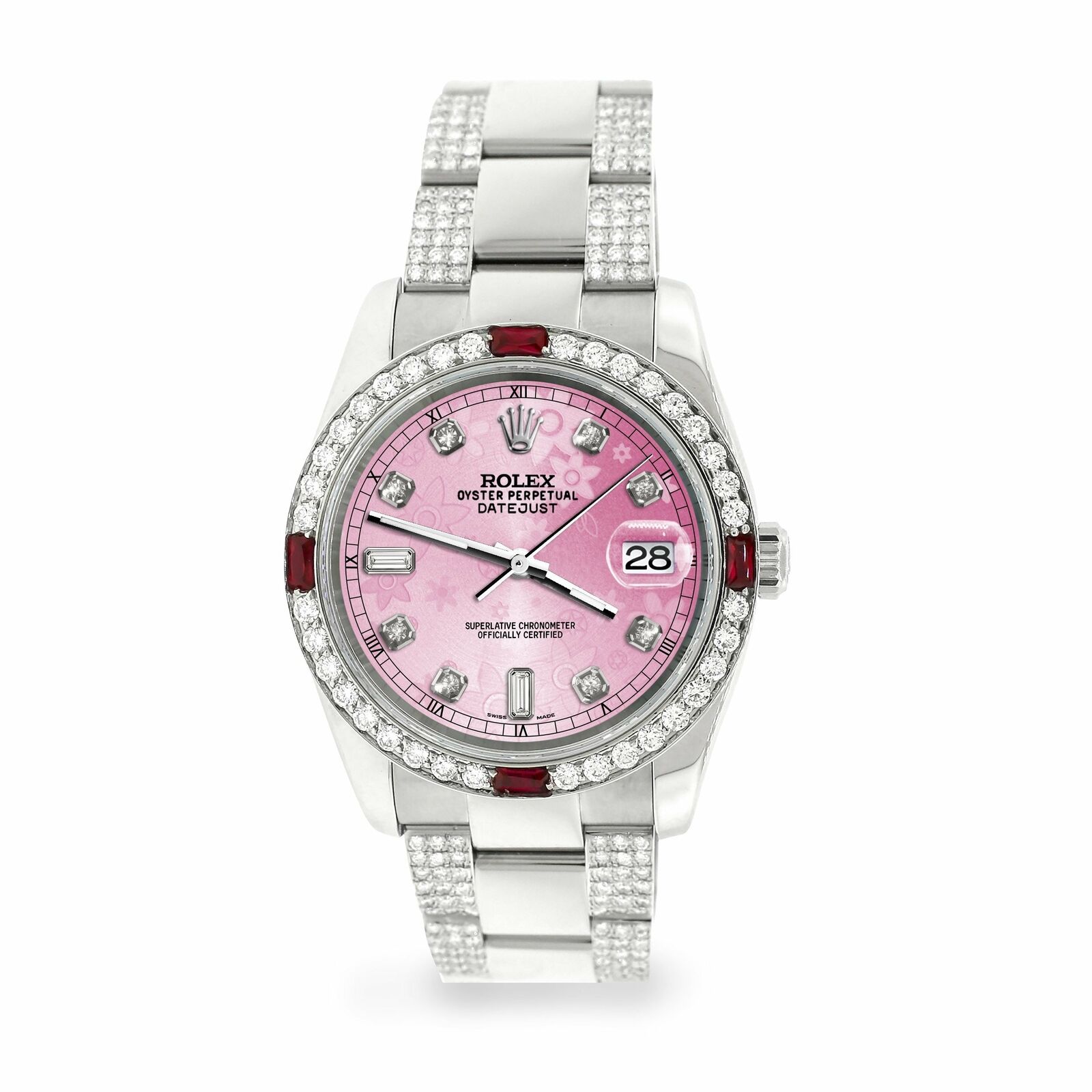 Rolex Datejust 36mm 4.5Ct Diamond Bezel/Bracelet/Pink Flower Dial 116200 Watch