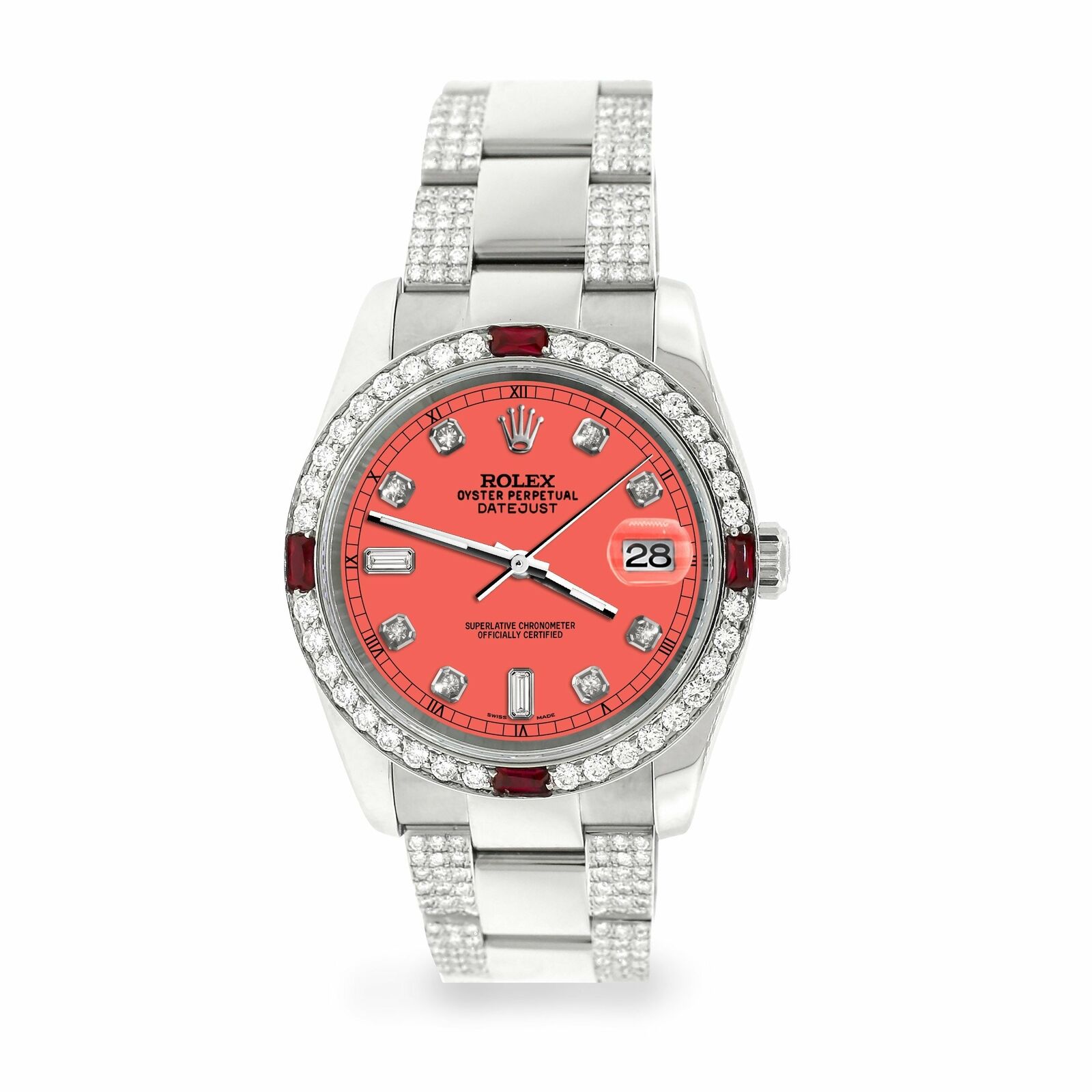 Rolex Datejust 36mm 4.5Ct Diamond Bezel/Bracelet/Matt Coral Dial 116200 Watch