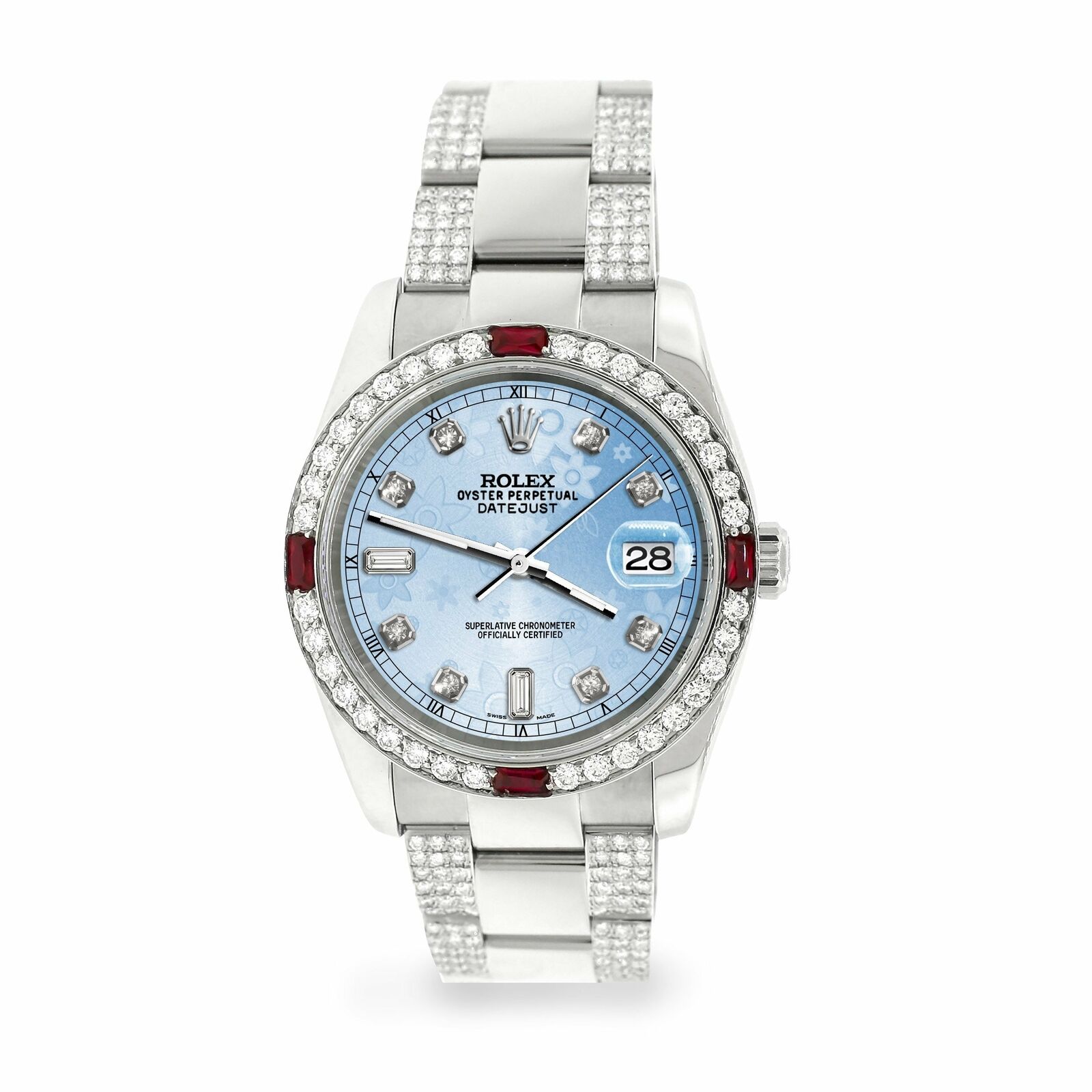 Rolex Datejust 36mm 4.5Ct Diamond Bezel/Bracelet/Blue Flower Dial 116200 Watch