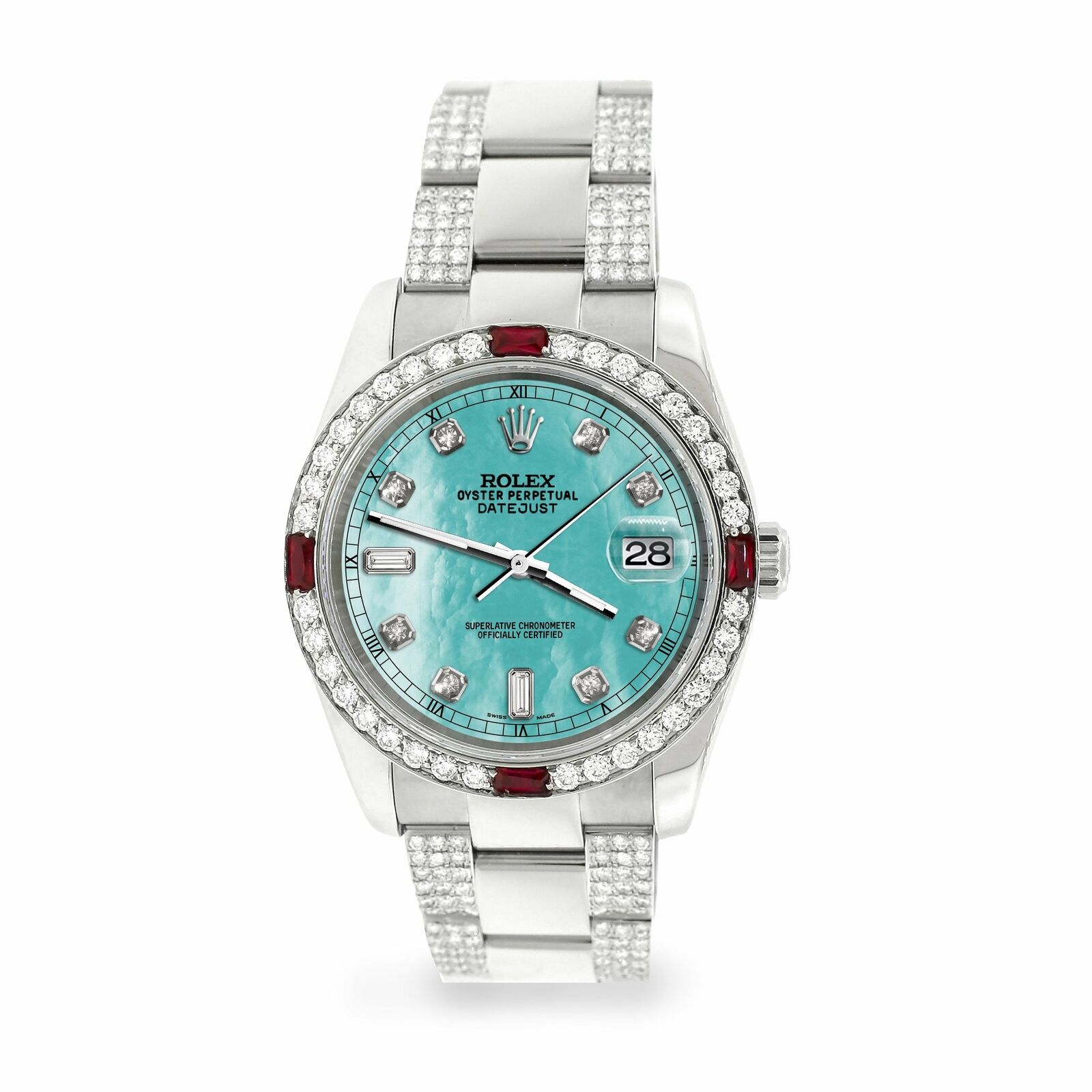 Rolex Datejust 36mm 4.5Ct Diamond Bezel/Bracelet/Aquamarine Blue MOP Dial Watch