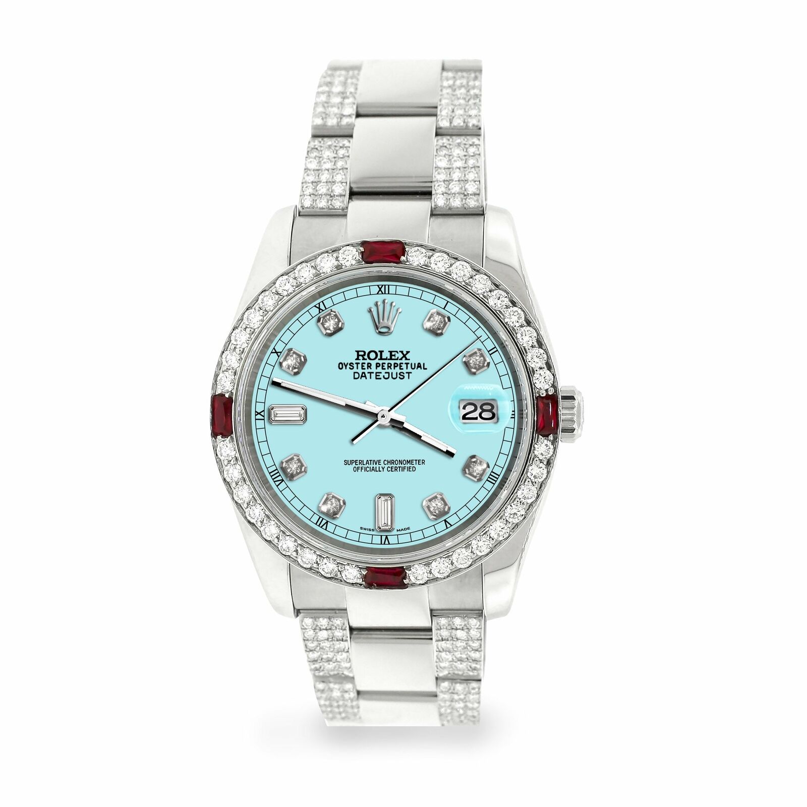 Rolex Datejust 36mm 4.5Ct Diamond Bezel/Bracelet/Aqua Blue Dial 116200 Watch