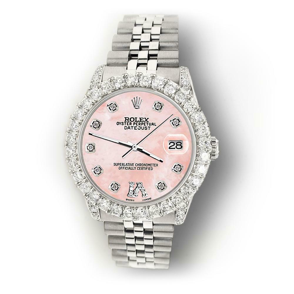 Rolex Datejust 31mm 2.95ct Diamond Bezel/Lugs/Royal Pink MOP Roman VI Dial Watch