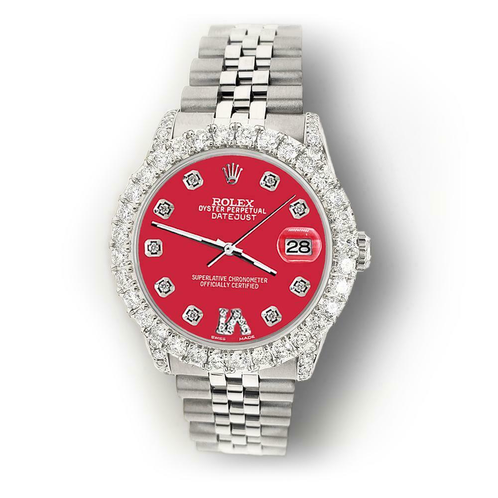 Rolex Datejust 31mm 2.95ct Diamond Bezel/Lugs/Scarlet Red Roman VI Dial Watch