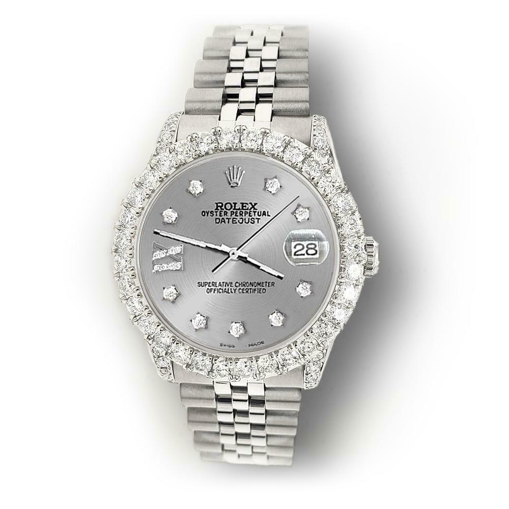 Rolex Datejust 31mm 2.95ct Diamond Bezel/Lugs/Grey Roman IX Star Dial Watch
