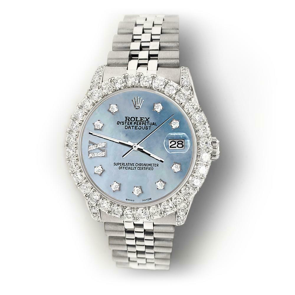 Rolex Datejust 31mm 2.95ct Diamond Bezel/Lugs/Sky Blue MOP Roman IX Star Watch