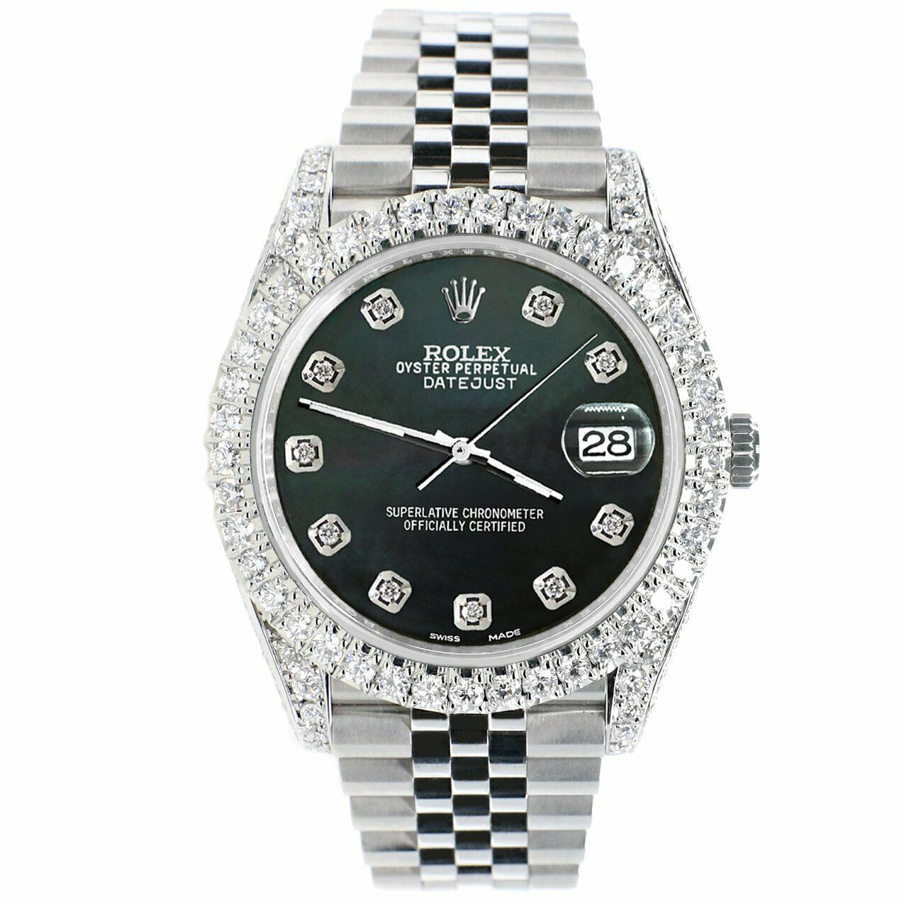 Rolex Datejust 41mm 5.9CT Bezel/Lugs/Sides/Black MOP Dial 126300
