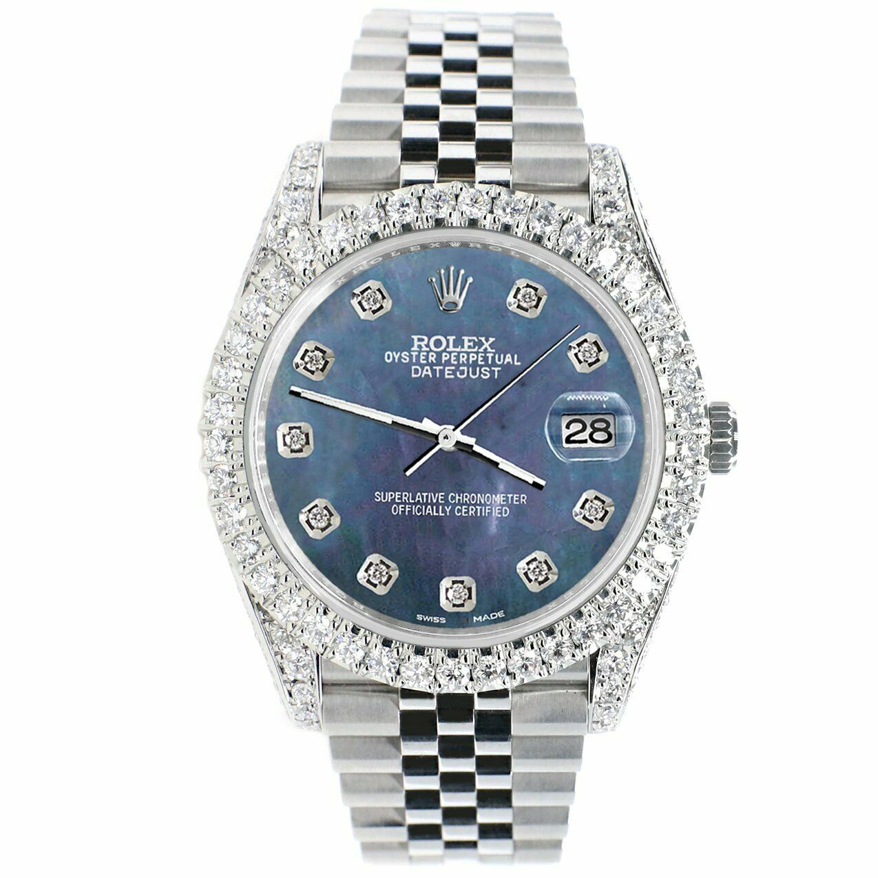 Rolex Datejust 41mm 5.9CT Bezel/Lugs/Sides/Black Pearl Dial 126300