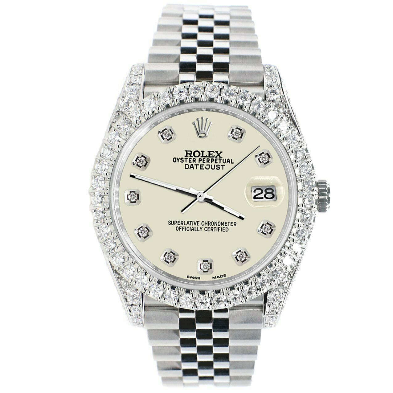 Rolex Datejust 41mm 5.9CT Bezel/Lugs/Sides/Linen White Dial 126300