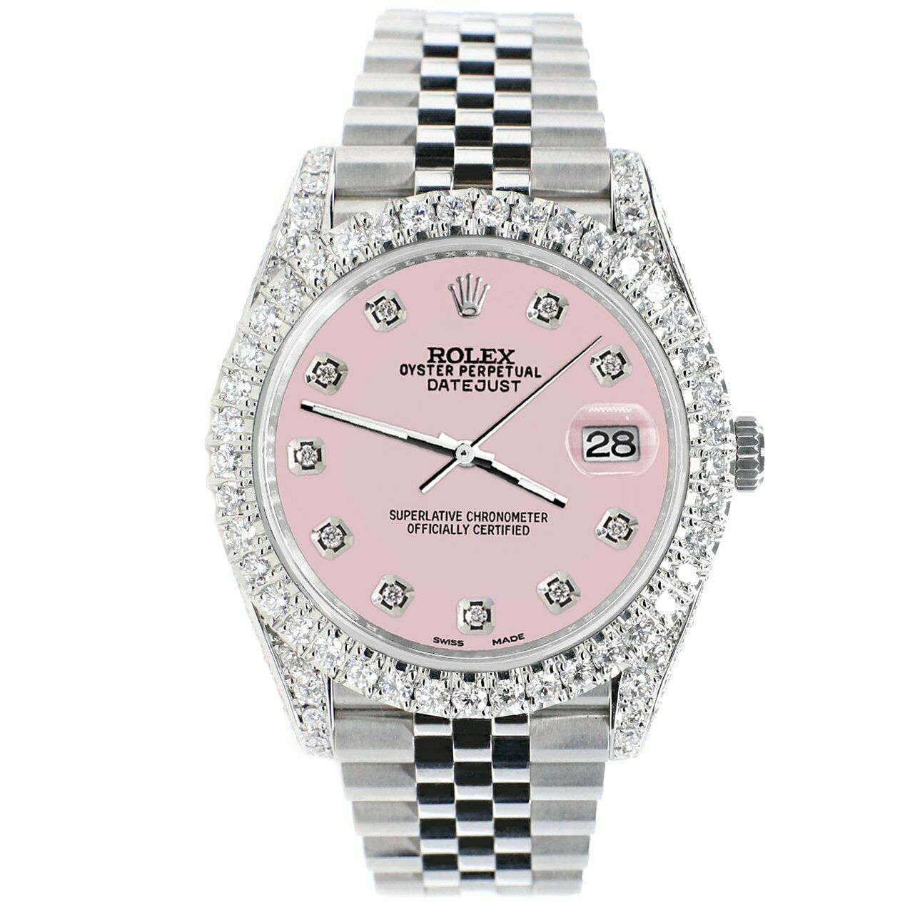 Rolex Datejust 41mm 5.9CT Bezel/Lugs/Sides/Orchid Pink Dial 126300