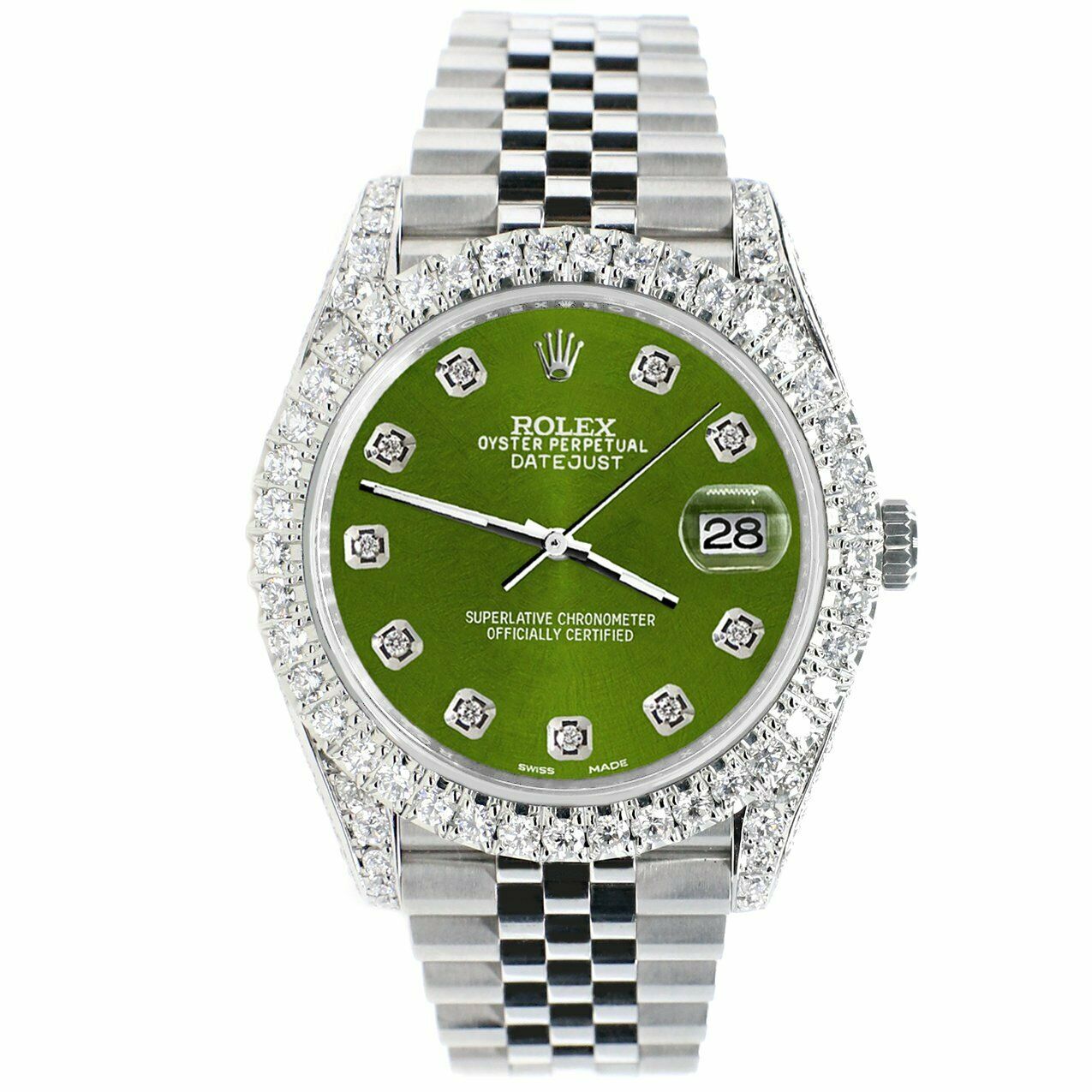 Rolex Datejust 41mm 5.9CT Bezel/Lugs/Sides/Royal Green Dial 126300