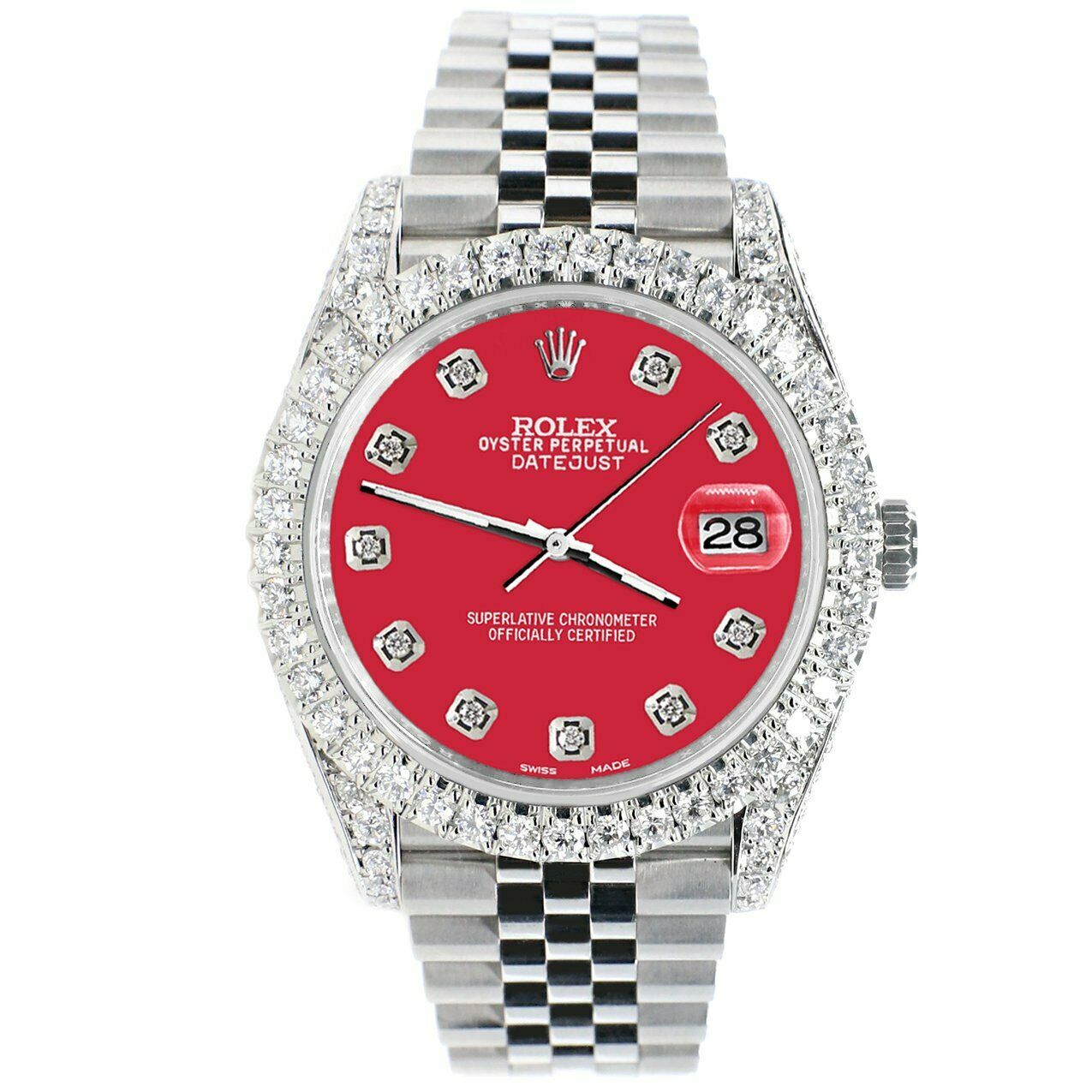 Rolex Datejust 41mm 5.9CT Bezel/Lugs/Sides/Scarlet Red Dial 126300