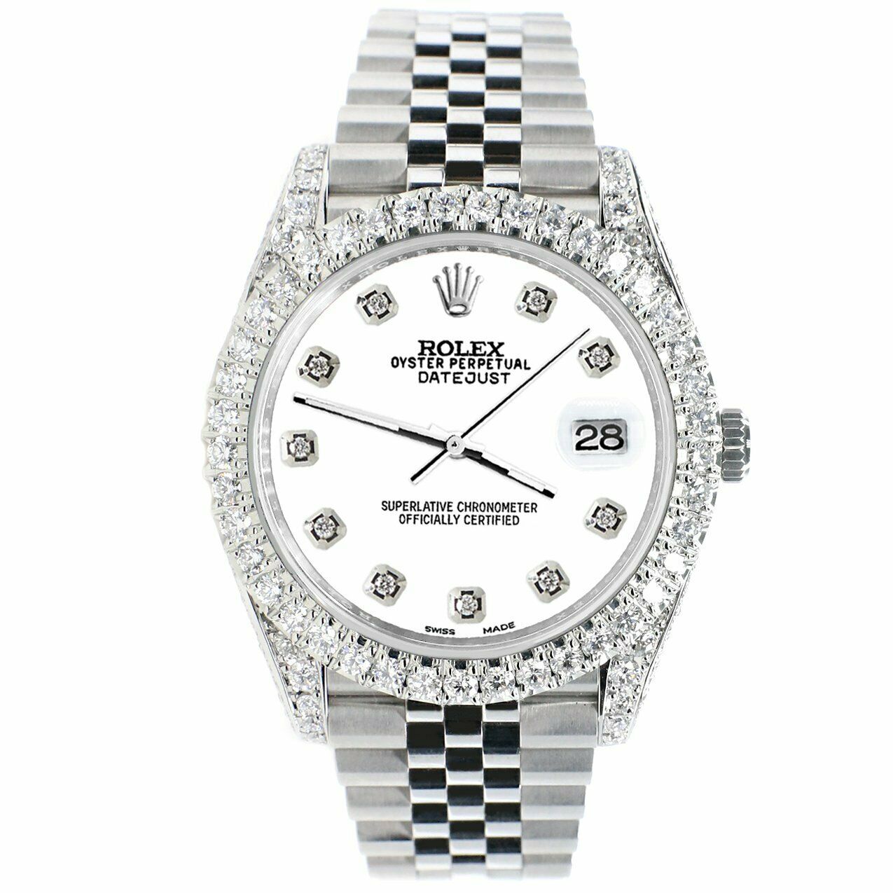 Rolex Datejust 41mm 5.9CT Diamond Bezel/Lugs/Sides/White Dial 126300