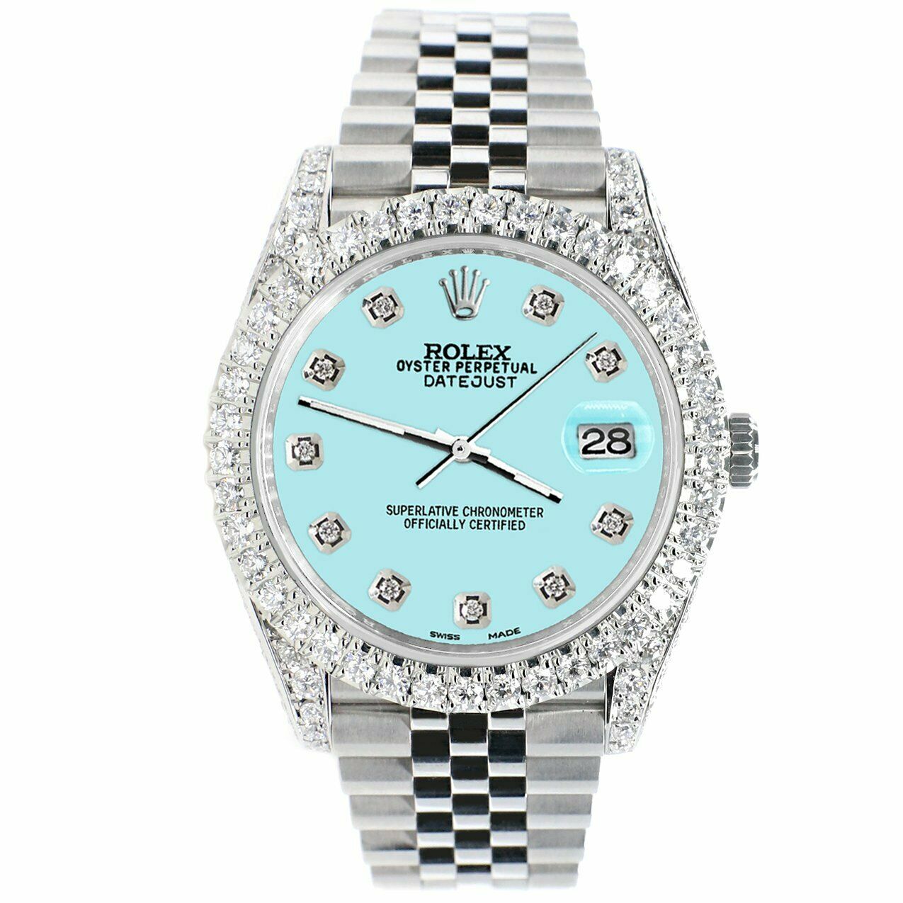 Rolex Datejust 41mm 5.9CT Bezel/Lugs/Sides/Aqua Blue Dial 126300
