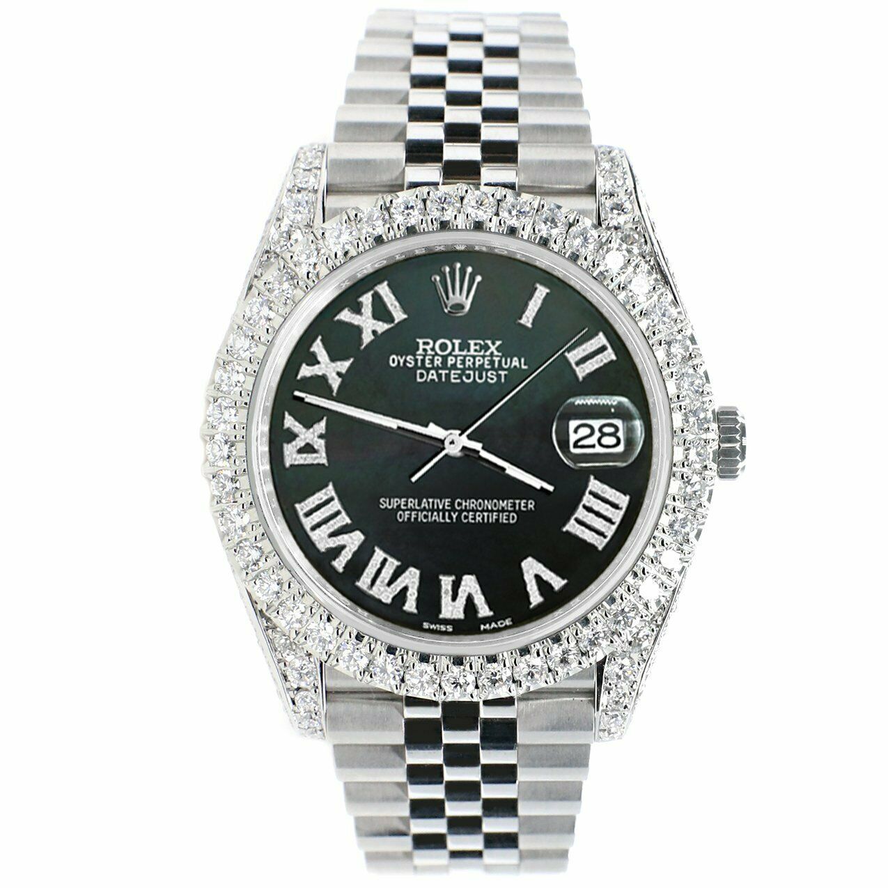 Rolex Datejust 41mm 5.9CT Bezel/Lugs/Sides/Black MOP Roman Dial 126300