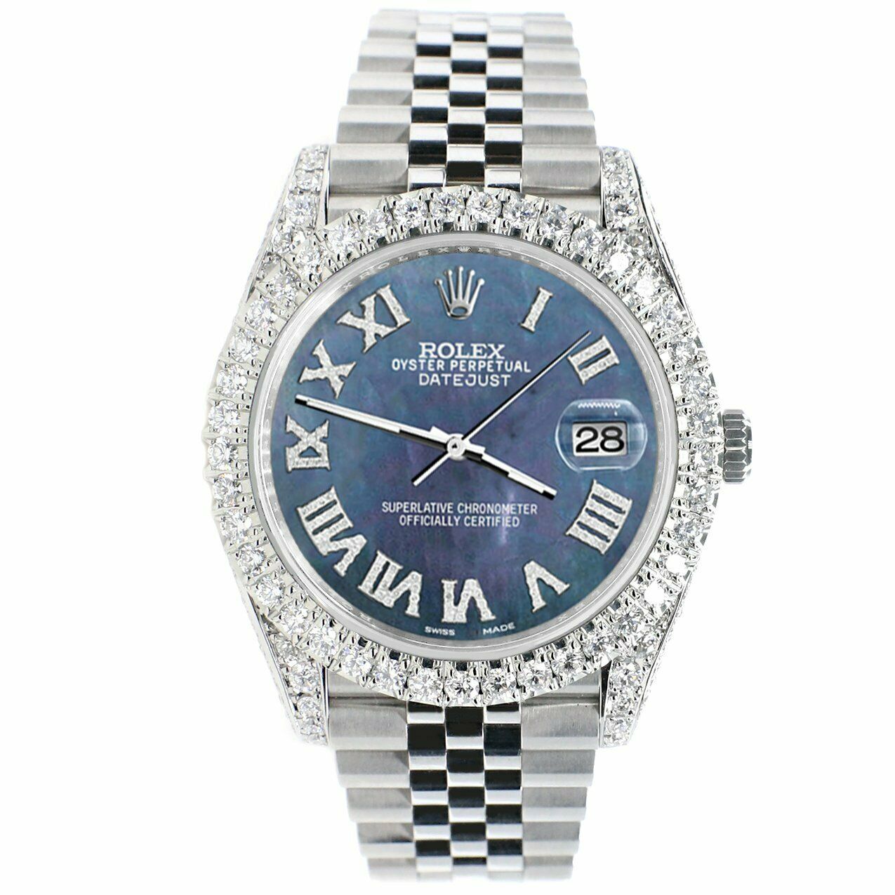 Rolex Datejust 41mm 5.9CT Bezel/Lugs/Sides/Black Pearl Roman 126300