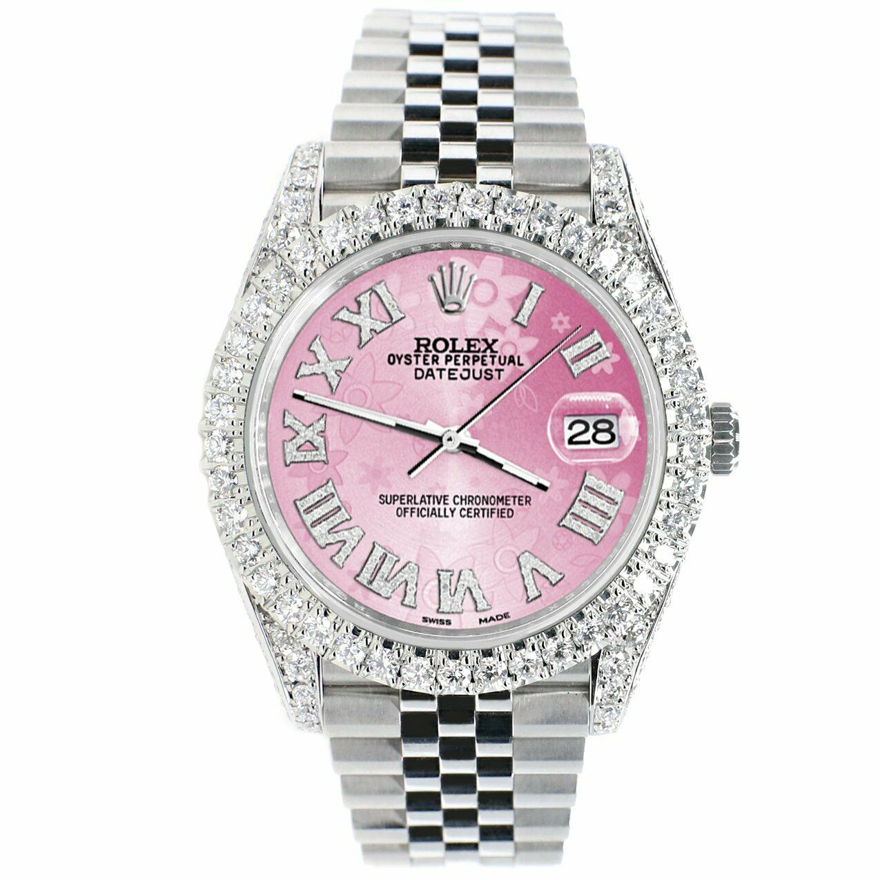 Rolex Datejust 41mm 5.9CT Bezel/Lugs/Sides/Pink Flower Roman 126300