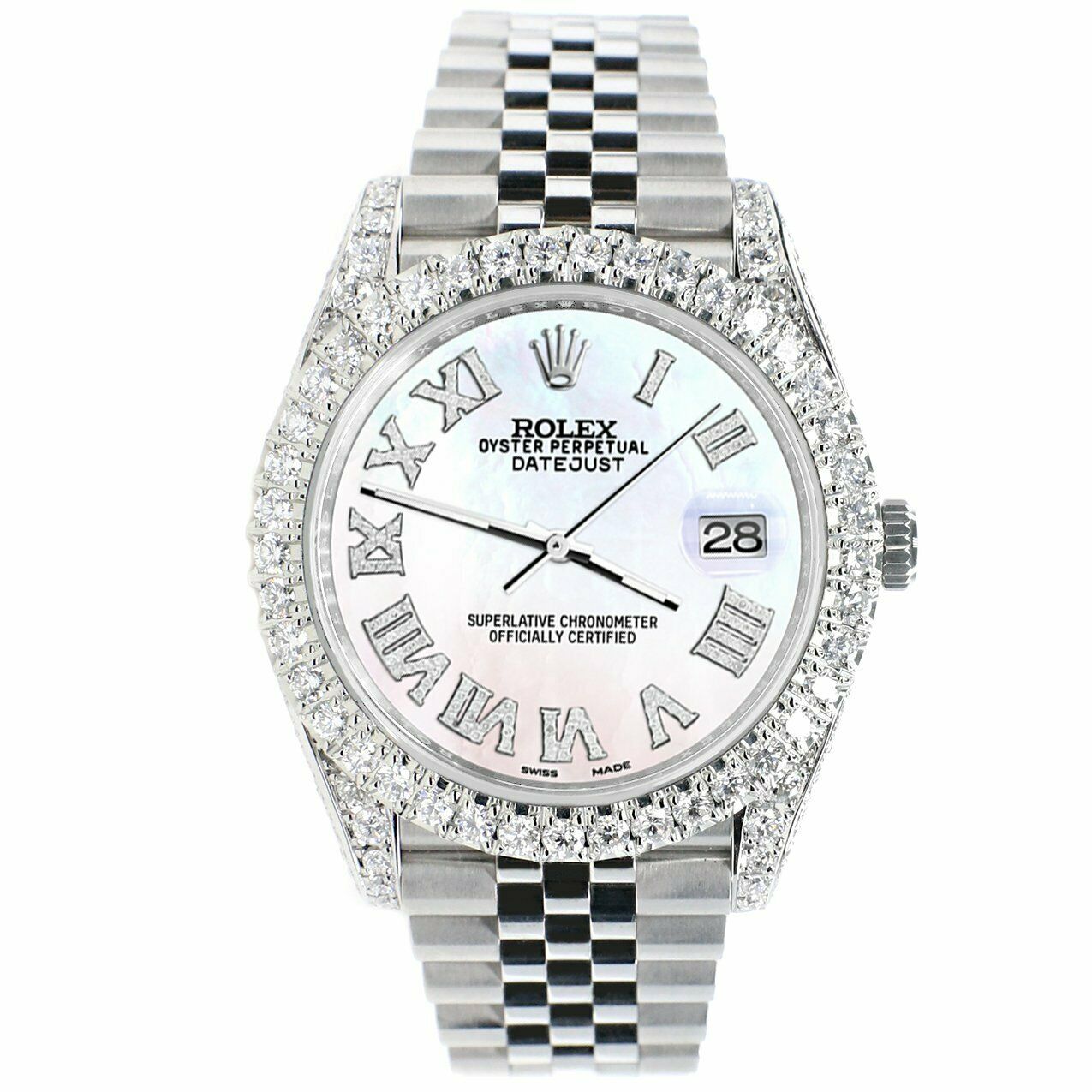 Rolex Datejust 41mm 5.9CT Bezel/Lugs/Sides/White Pearl Roman 126300