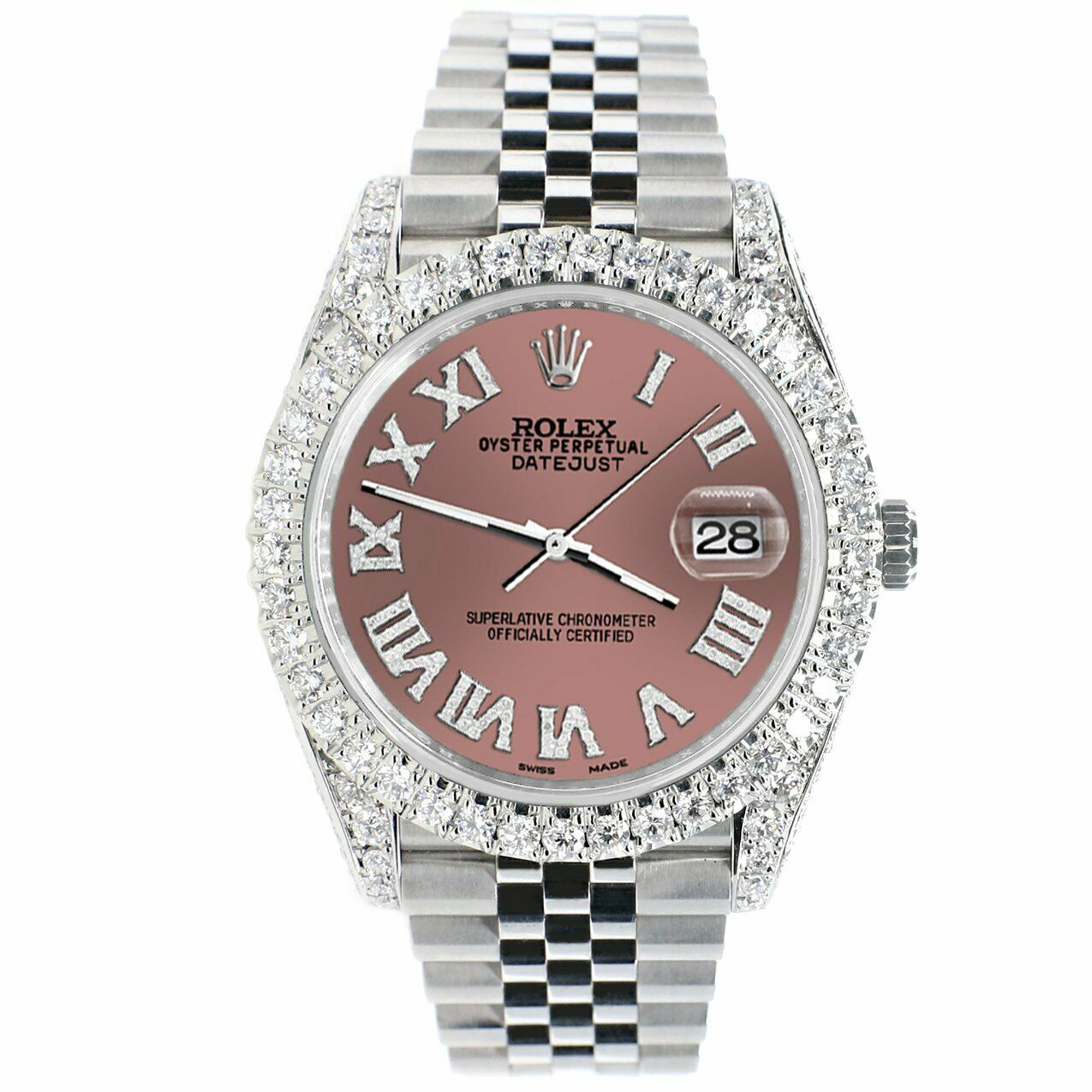 Rolex Datejust 41mm 5.9CT Bezel/Lugs/Sides/Salmon Roman Dial Watch