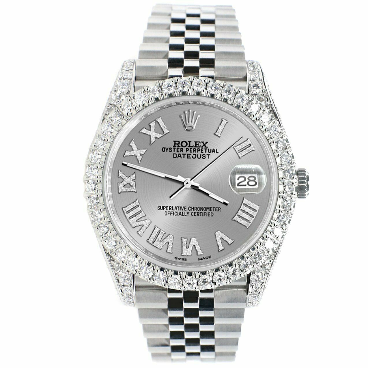 Rolex Datejust 41mm 5.9CT Bezel/Lugs/Sides/Silver Roman Dial Watch