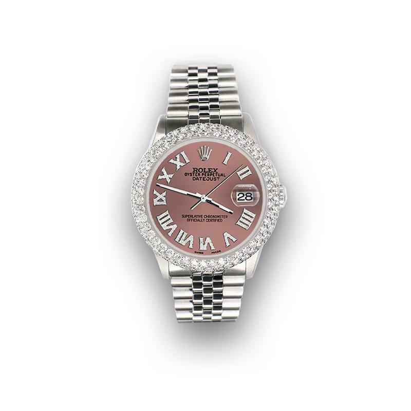 Rolex Datejust 36mm 4.6ct Dome Diamond Bezel/Salmon Roman Dial Steel Watch