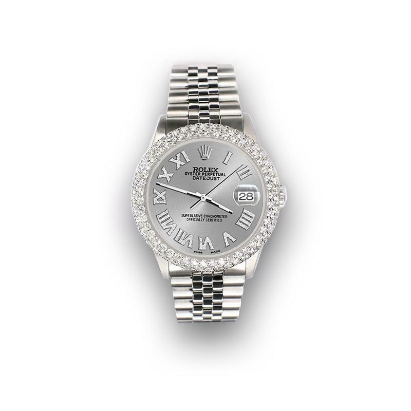 Rolex Datejust 36mm 4.6ct Dome Diamond Bezel/Silver Roman Dial Steel Watch