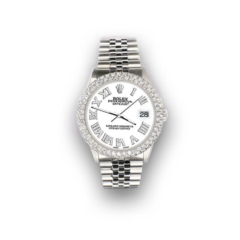 Rolex Datejust 36mm 4.6ct Dome Diamond Bezel/White Roman Dial Steel Watch