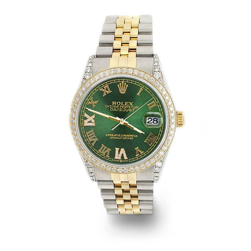 Rolex Datejust 2-Tone 36mm 1.4ct Diamond Bezel/Lugs/Royal Green Roman Dial Watch