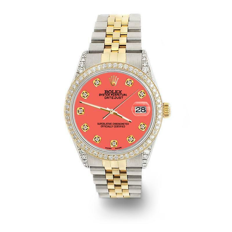 Rolex Datejust 2-Tone 36mm 1.4ct Diamond Bezel/Lugs/Matt Coral Dial Watch