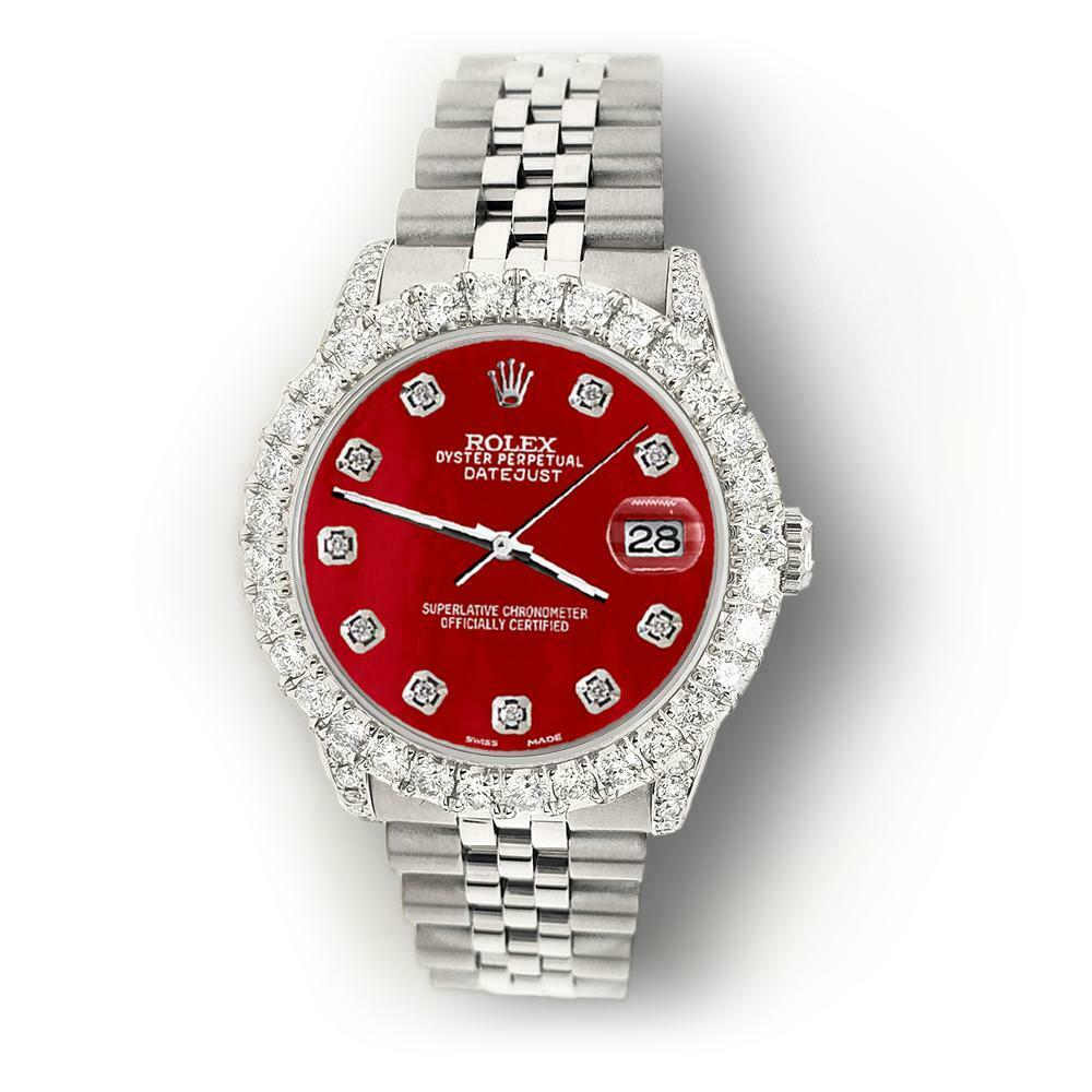 Rolex Datejust 31mm 2.95ct Diamond Bezel/Lugs/Red MOP Dial Steel Midsize Watch