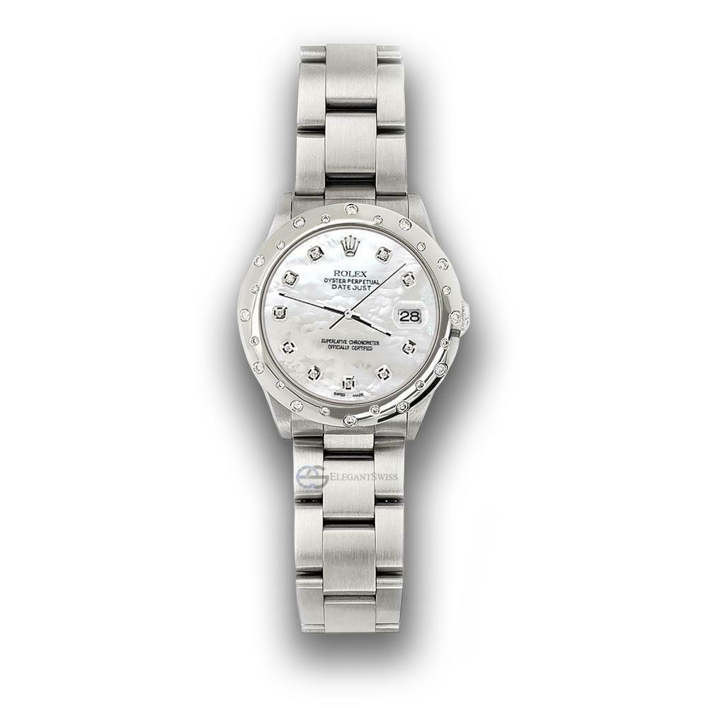 Rolex Datejust Midsize 31mm Domed 24 Diamonds Bezel/White MOP Dial Watch
