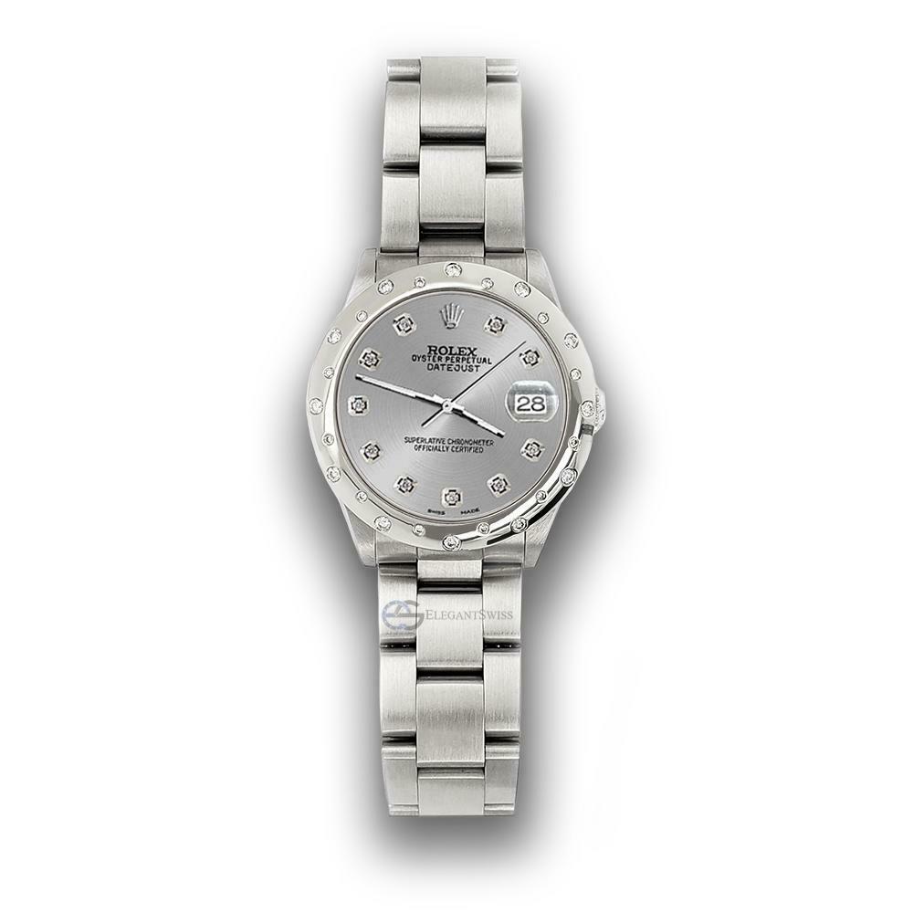 Rolex Datejust Midsize 31mm Domed 24 Diamonds Bezel/Grey Dial Watch