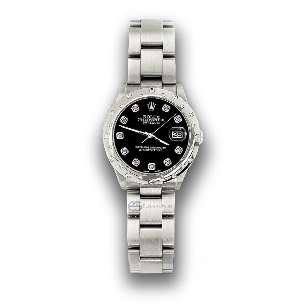 Rolex Datejust Midsize 31mm Domed 24 Diamonds Bezel/Black Dial Watch 78240