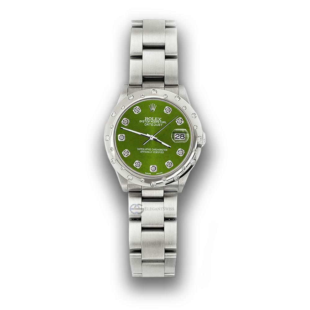 Rolex Datejust Midsize 31mm Domed 24 Diamonds Bezel/Royal Green Dial Watch