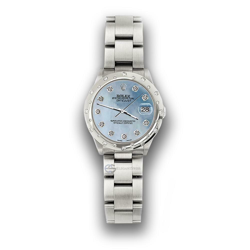 Rolex Datejust Midsize 31mm Domed 24 Diamonds Bezel/Sky Blue